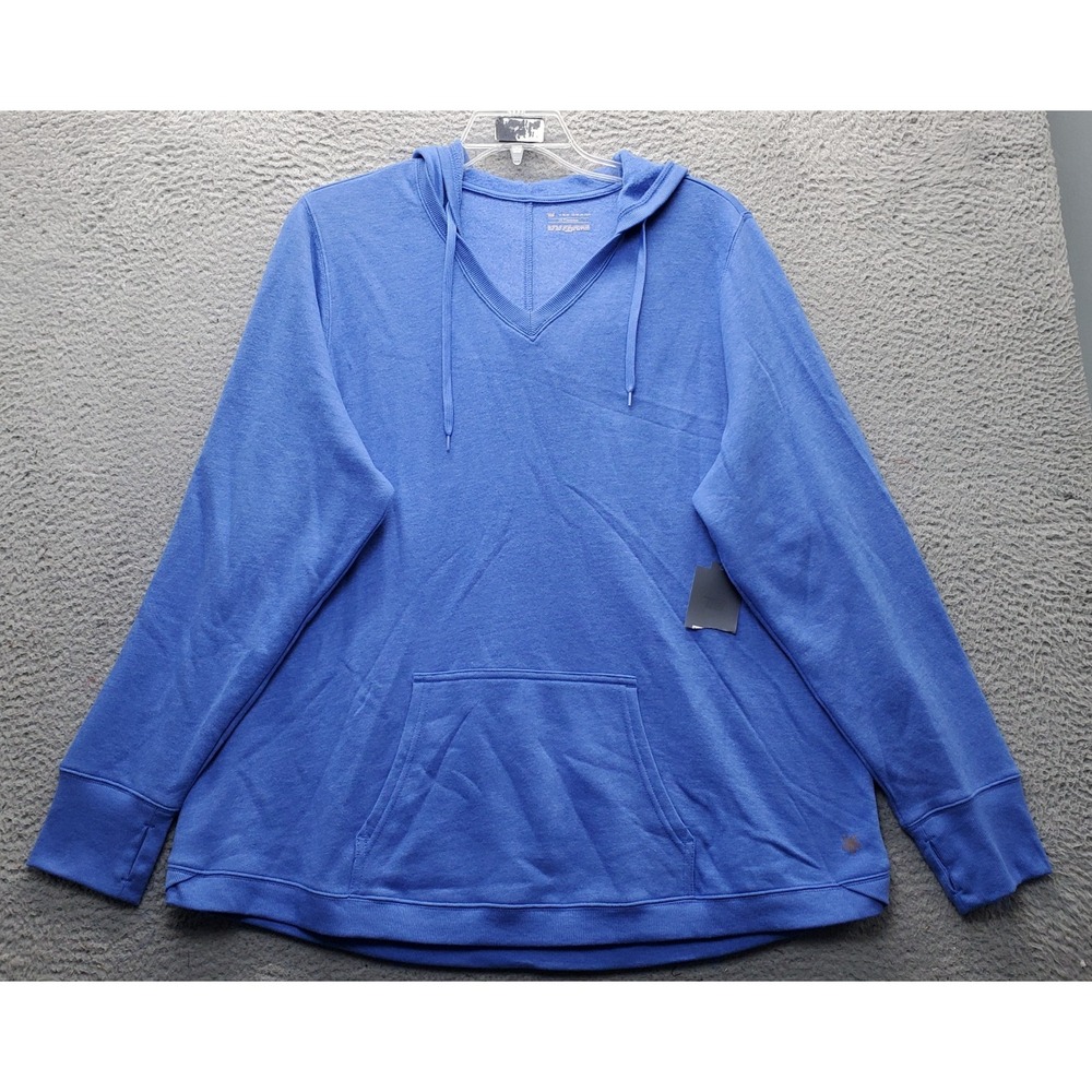 Tek Gear Hoodie Womens 2X Blue Fleece Lined Thumbhole Sleeve V-Neck Drawstring